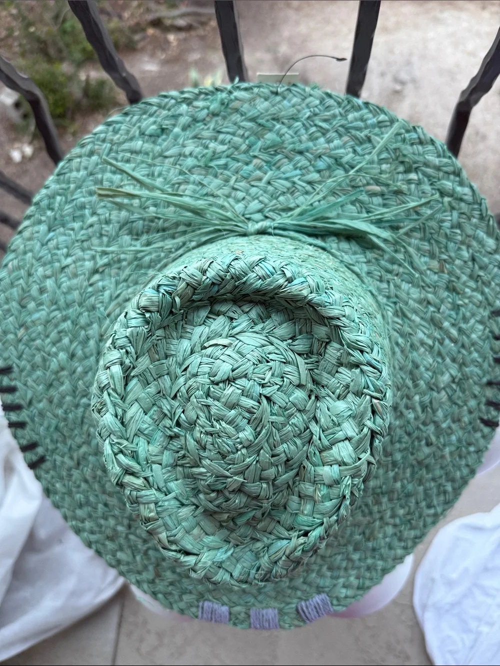 NWT Green Hat Sun Straw 100% paper hand Stitching details OS rancher floppy